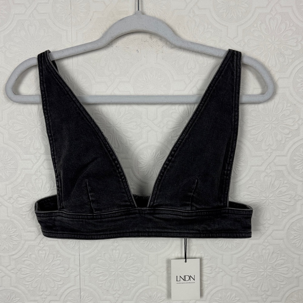 LNDN Landon Denim Black Denim Bralette Top NWT Size Medium‎ crop Brami festival